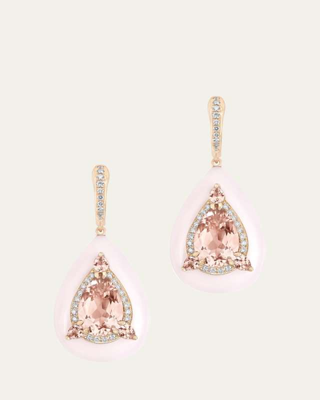 Inlay Reveal Large 18K Rose Gold Morganite and Rock Earrings